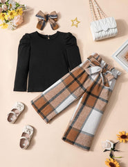 Toddler Girl Clothes,Girls Fashion Clothes Puff Sleeves Shirt Pants Headband 3Pcs Girls Gifts Sets