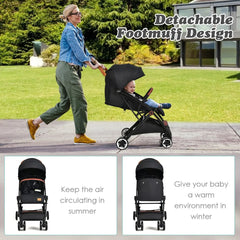 Folding Pushchair with Adjustable Backrest and Footrest