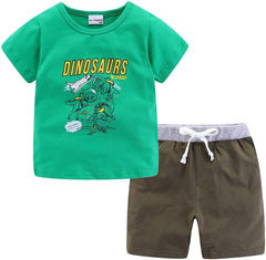 Boys Short Sets with Dinosaur Print Tops Elastic Waist Camouflage Shorts Beach Outfits