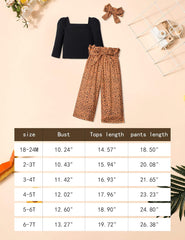 Toddler Girl Clothes, Toddler Outfit Square Neck Puff Long Sleeve Top + Striped Pants + Headband 3Pcs Set