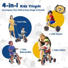 4-In-1 Multifunctional Kids Training Balance Trike Wih Adjustable Push Handle