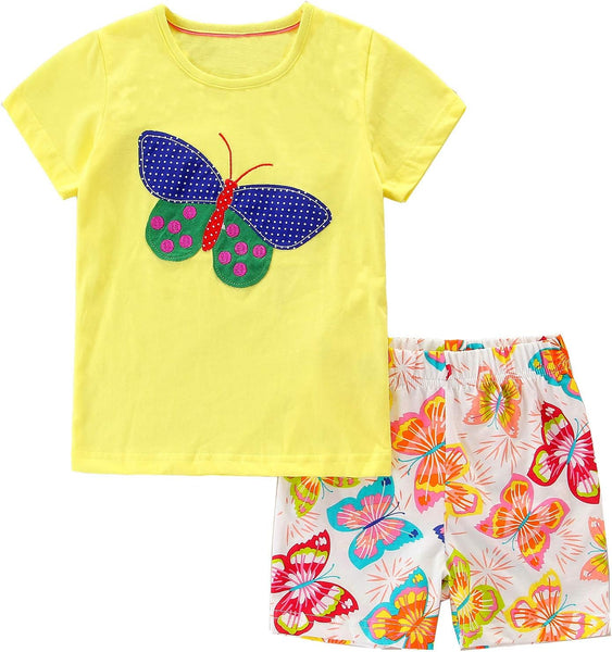 Toddler Girls Summer Outfit Cotton Top and Shorts Clothing Set