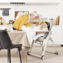 Foldable High Chair with Recline Backrest and Adjustable Height
