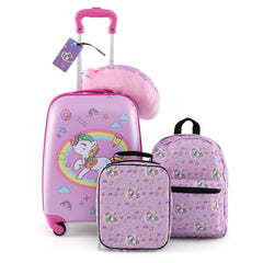 5 Piece Kids Luggage Set Carry-On Children Rolling Suitcase Set with Backpack