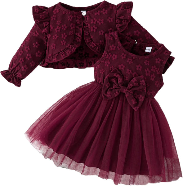 Toddler Lace Dress and Cardigan 2PCS Little Girls Floral Cardigan Tulle Skirt Set Spring Summer Fall Dresses Outfits
