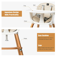 Dual Wooden Combination Modern Padded Highchair