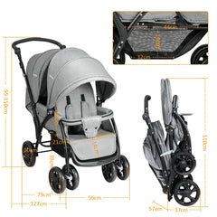 Double Pushchair with Adjustable Backrest and Sunshade