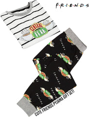 Central Perk Pyjamas for Girls | Children & Teens F.R.I.E.N.D.S Cafe Striped Black & White T-Shirt & Logo Loungepants PJ Set TV Show Gifts