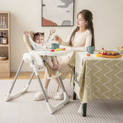 4-In-1 Foldable Baby High Chair with 7 Adjustable Heights and 4 Reclining Angles
