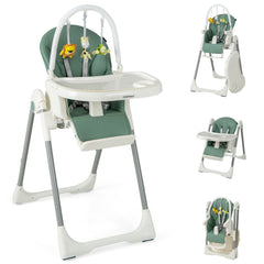 4-In-1 Foldable Baby High Chair with 7 Adjustable Heights and 4 Reclining Angles