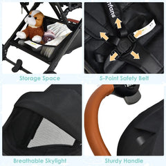 Folding Pushchair with Adjustable Backrest and Footrest