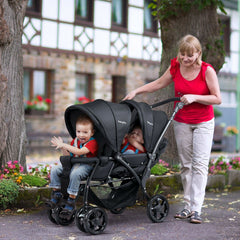Double Pushchair with Adjustable Backrest and Sunshade