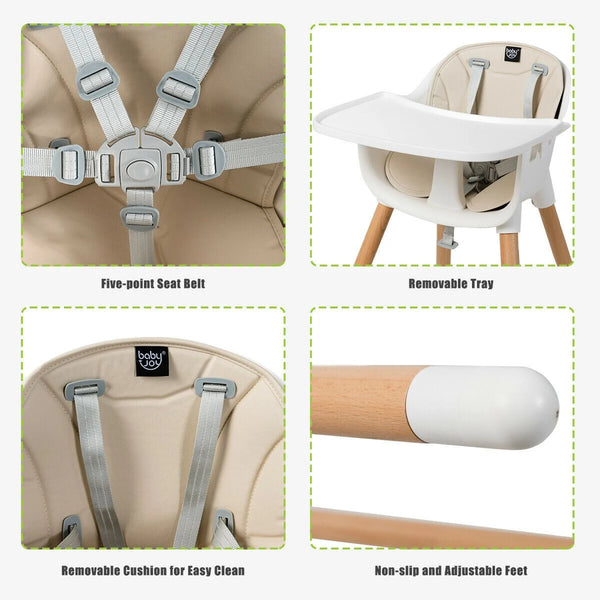 Dual Wooden Combination Modern Padded Highchair