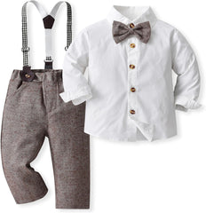 Boys Clothes Set Toddler Kids Gentlemen Suit Long Sleeve Bow Tie Shirts Suspenders Pants Outfits