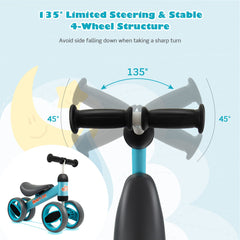Baby Balance Bike with 4 Wheels and Limited Steering