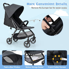 Lightweight Foldable Baby Stroller with Adjustable Backrest and Canopy