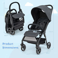 Lightweight Foldable Baby Stroller with Adjustable Backrest and Canopy