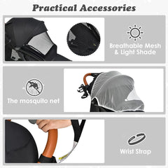 Folding Pushchair with Adjustable Backrest and Footrest