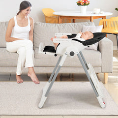4-In-1 Foldable Baby High Chair with 7 Adjustable Heights and 4 Reclining Angles