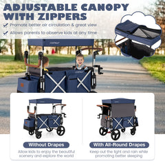 Push Pull Stroller Wagon with Adjustable Handle Bar
