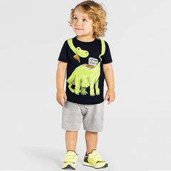 Toddler Boys Little Monster Embroidered Truck 2-Pieces Cotton T-Shirt and Shorts Summer Outfit Set