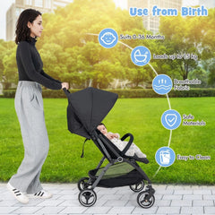 Lightweight Foldable Baby Stroller with Adjustable Backrest and Canopy