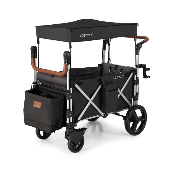 Costway Push Pull Twin Baby Stroller Wagon with Canopy - Grey/Black/Navy