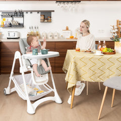 Baby High Chair with Detachable PU Cushion and Lockable Wheels