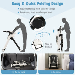 Foldable High Chair with Recline Backrest and Adjustable Height