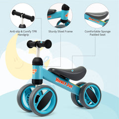 Baby Balance Bike with 4 Wheels and Limited Steering