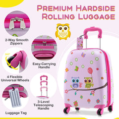 5 Piece Kids Luggage Set Carry-On Children Rolling Suitcase Set with Backpack