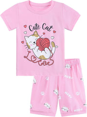 Girls Pyjamas Set Short Sleeve Unicorn Cotton Pjs Kids Sleepwear Toddler Tops T Shirts & Pants Summer Nightwear Age 1-7 Years