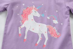 Girls Pyjamas Set Short Sleeve Unicorn Cotton Pjs Kids Sleepwear Toddler Tops T Shirts & Pants Summer Nightwear Age 1-7 Years
