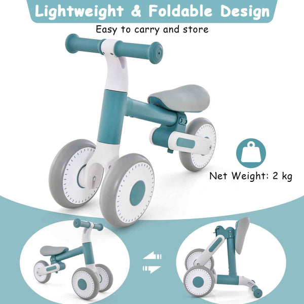 Baby Balance Bike 4 Wheels Toddler First Bike No Pedal Baby Walker Riding-Blue