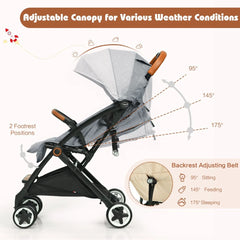 Folding Pushchair with Adjustable Backrest and Footrest
