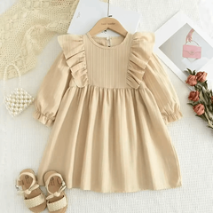 Autumn Girls Dress – Long-Sleeve Pink A-Line Dress for Kids