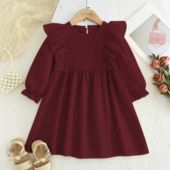 Autumn Girls Dress – Long-Sleeve Pink A-Line Dress for Kids