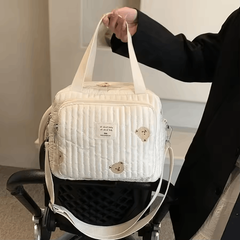 Cute Bear Mommy Bag – Cotton Floral Diaper Bag with Zipper