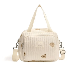 Cute Bear Mommy Bag – Cotton Floral Diaper Bag with Zipper