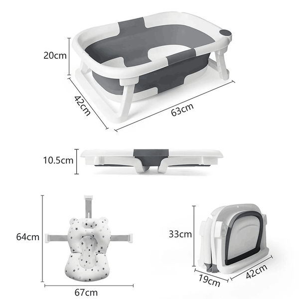 Foldable Baby Bath Tub with Thermometer & Cushion