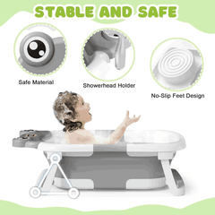 Foldable Baby Bath Tub with Thermometer & Cushion