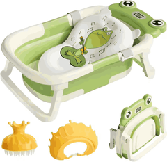 Foldable Baby Bath Tub with Thermometer & Cushion
