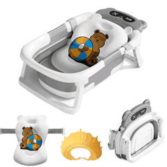 Foldable Baby Bath Tub with Thermometer & Cushion