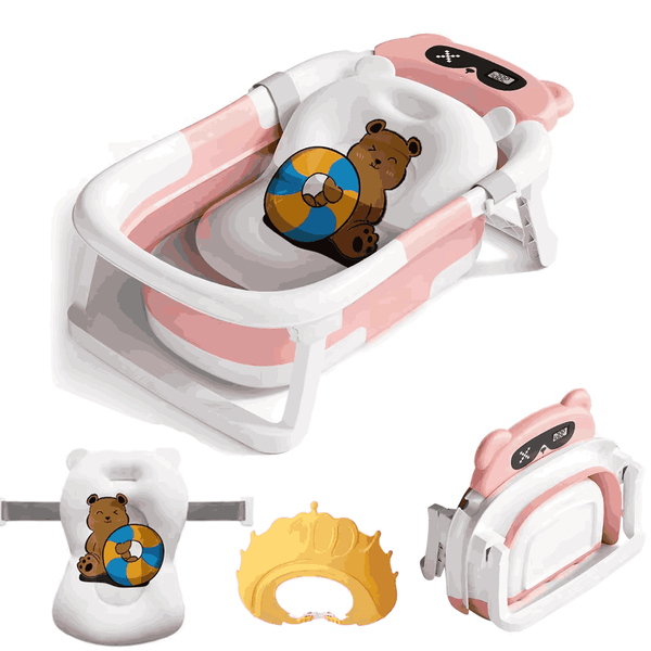 Foldable Baby Bath Tub with Thermometer & Cushion