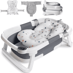 Foldable Baby Bath Tub with Thermometer & Cushion