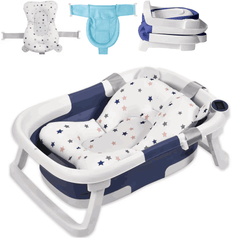 Foldable Baby Bath Tub with Thermometer & Cushion