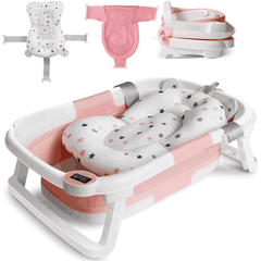 Foldable Baby Bath Tub with Thermometer & Cushion