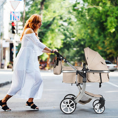2 in 1 Foldable Baby Stroller with Rain Cover and Mosquito Net