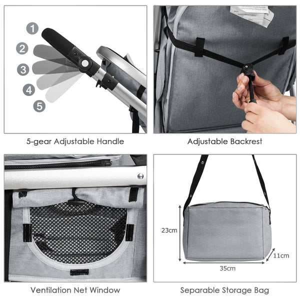 2 in 1 Foldable Baby Stroller with Rain Cover and Mosquito Net