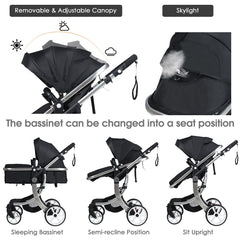 2 in 1 Foldable Baby Stroller with Rain Cover and Mosquito Net